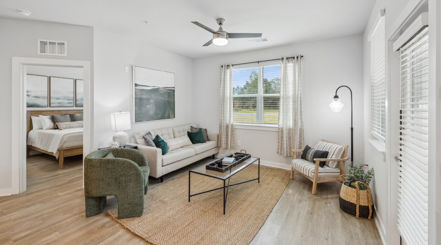 Open space living area with natural lighting