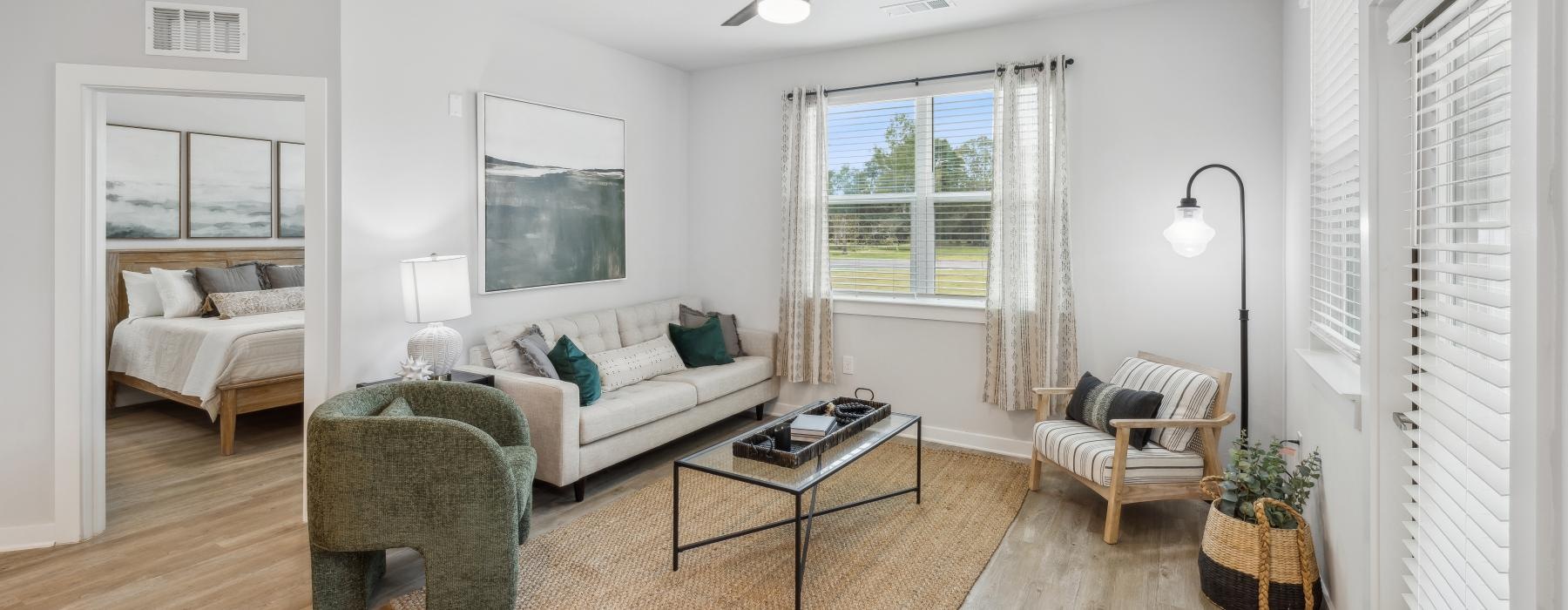 a living room with a wood floor